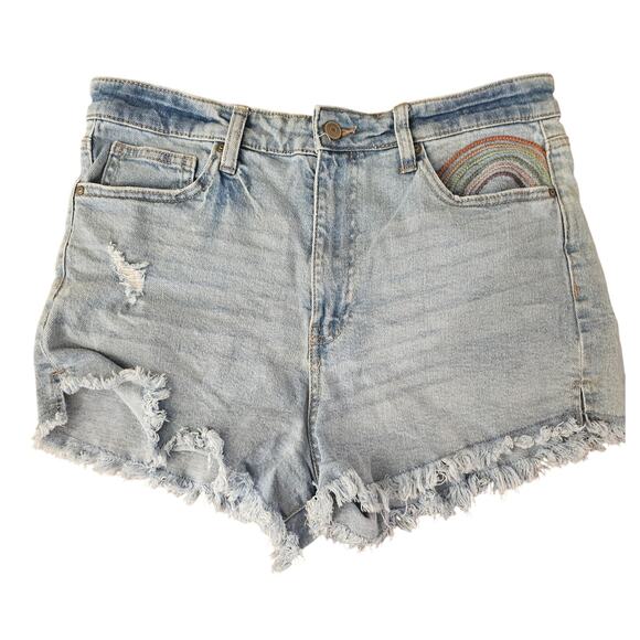 No Boundaries Denim Shorts Juniors Rainbow Pocket Cut Off Size 13  (572) - Picture 1 of 8